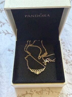 Silver Pandora Tiara Pendant Necklace with Crystal Accents